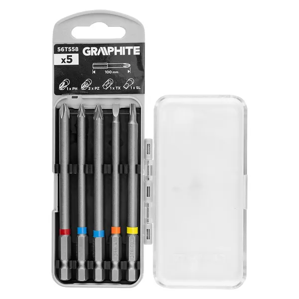 Bezpieczne zakupy Zestaw bitów SL/PH/PZ/TX x 100 mm 5 szt. 56T558 GRAPHITE